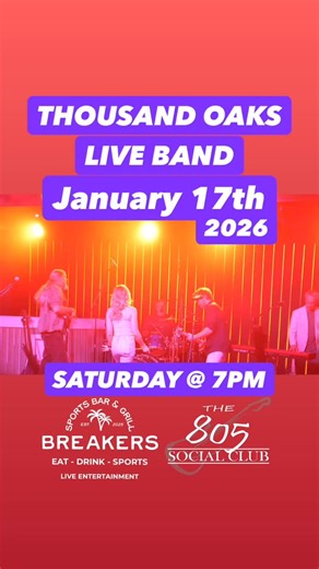 Live Music in Thousand Oaks – Saturday January 17, 2026 🎶 Start 2026 with a night of live music in Thousand Oaks as The 805 Social Club takes the stage for our first live band of the year at Breakers Sports Bar. Enjoy a high-energy live cover band playing rock, pop, and crowd-favorite hits in one of the best spots for live entertainment in Ventura County. 📅 Saturday, January 17, 2026 ⏰ Live band starts at 7:00 PM 📍 398 N Moorpark Rd, Thousand Oaks, CA (Best Buy Shopping Center) If you’re sear