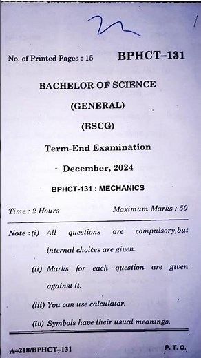 IGNOU BPHCT 131 DEC 2024 Exam Question paper | Physics Question Paper 📜 #IGNOU #Physics