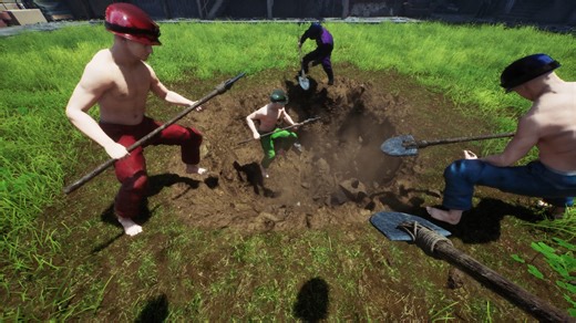 地下1000ｍまで穴を掘るゲーム『Keep Digging』本日発売。ヘルメット装備の半裸の男達が地面を掘るというシュールな絵面かつシンプルなゲーム性でSNSを賑わせた注目作。価格は「495円」で現実のショベルより（たぶん）安い