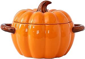 Dutch Oven Pot with Lid, Pumpkin Pottery Dessert Saucepan, Mini Baking Dish Cute Pumpkin Bowl, Covered Dutch Oven Ceramic Stockpot, Pumpkins-Shaped Casserole (Orange)