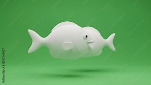 Two White Cartoon Fish Facing Each Other on a Green Background, One Talking