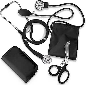 ASA TECHMED Nurse EMT Starter Pack Stethoscope, Blood Pressure Monitor and Trauma 7.5" EMT Shear Ideal Gift for Nurses, Medical Students, Firefighters, Police and Personal Use (Black) Standard