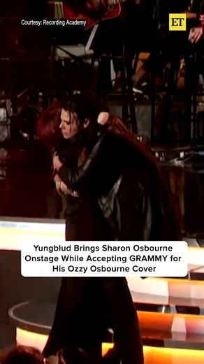 YUNGBLUD brings Sharon Osbourne on stage while accepting the #GRAMMY Award for Best Rock Performance for his take on Ozzy Osbourne’s ‘Changes.' 🖤 | Entertainment Tonight
