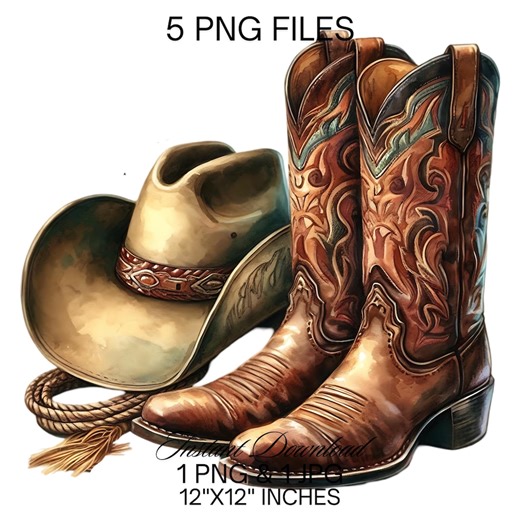 Watercolor Cowboy Boots & Hat Clipart: Rodeo Sublimation Designs (digital Download) - Etsy