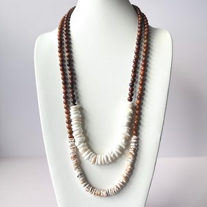Puka Shell Necklace Sandalwood ʻiliahi Natural Wood Beads Hawaiʻi Statement Jewelry Summer Beach Inspired Tropical Layering Hawaii Made - Etsy
