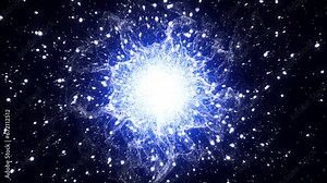 Magical smooth animation of glowing particles. trace of blue sphere energy particles. Abstract neon bright flames with sparkles that sparkle and swirl, shock wave. 3D animation. Screensaver animation