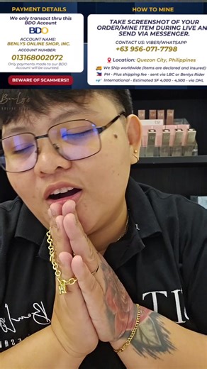 🚨 LIVE! Brand New 18K Saudi Gold 6,950 Per Gram, 14K Diamonds and moreee 🎉 Send your screenshot ng item direct sa ating fb page https://www.facebook.com/BenLysOfficial ☑️ All items ay brand new & pawnable ☑️ Payment first only ☑️ Strictly 2 days reservation ☑️ 2 days processing ng orders (payment confirmation, packing of orders) MODE OF PAYMENT ☑️ Pay only via our BDO account under Benly’s Online Shop INC with account number: 013168002072 🚚 We ship worldwide (items are declared and insured) �