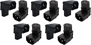 dracaena.io 10 Pack IEC 320 C14 to C13 90-Degree Down Angle AC Converter Adapter - Enhance Cable Management with IEC 3-Pole C14 Male to C13 Female 90-Degree Down Angle Configuration, LCD Wall Mount TV
