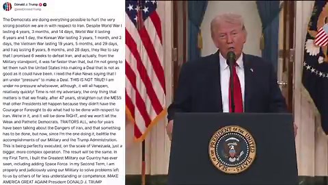 🚨 HOLY CRAP! President Trump just called out the Democrats as TRAITORS trying to hurt America's leverage over Iran"We’re in it, and it will be done RIGHT, and we won’t let the Weak and Pathetic Democrats, TRAITORS ALL, who for years have been talking about the Dangers of Iran, and that something has to be done, but now, since I’m the one doing it, belittle the accomplishments of our Military and the Trump Administration.""I read the Fake News saying that I am under “pressure” to make a Deal. TH
