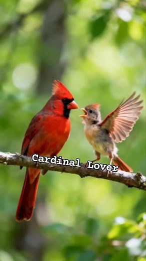 Tiny wings and a big appetite: Fledgling cardinal being fed."❤️ Cardinal Lover #Cardinal ​#NorthernCardinal ​#BirdFeeding ​#WildlifePhotography ​#NaturePhotography ​#BirdsofInstagram | Cardinal Lover
