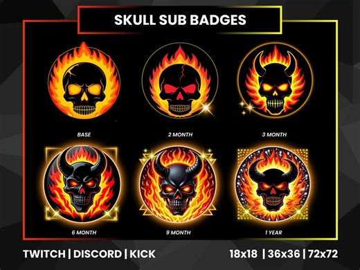 Flaming Skull Sub Badges: Dark Gothic Stream Badges (PNG) | - Etsy