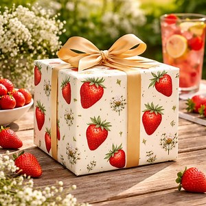 Strawberry Pattern Wrapping Paper | Fruit Floral Gift Wrap Roll - Etsy Canada