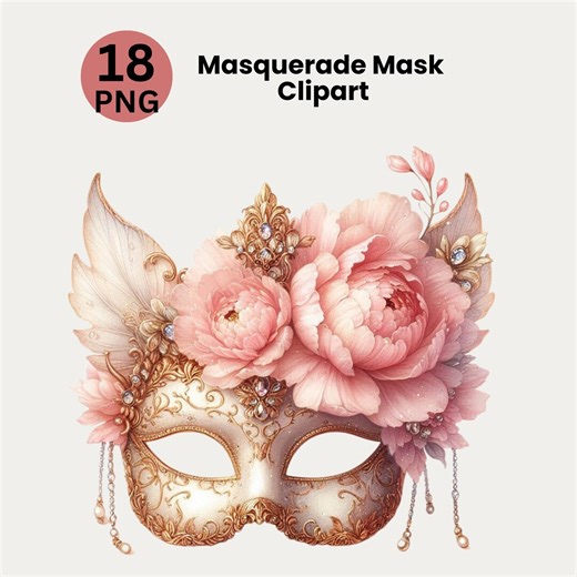Masquerade Mask Clipart Watercolor, 18 PNG, Floral Venetian Mask Illustration, Fairy Fantasy Party Mask Graphics, Transparent PNG - Etsy