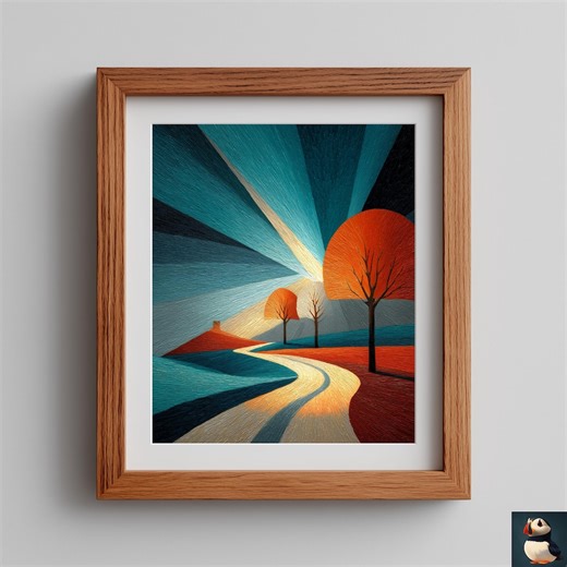 Mid-century Modern Landscape Print – Abstract Countryside Path, Bold Fall Colors (digital Download) - Etsy