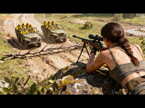 A female sniper stops a Japanese convoy with a single branch, gunning down hundreds on the spot.