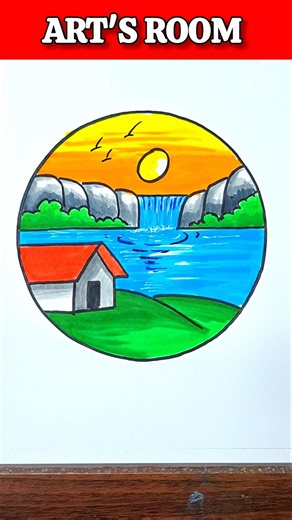 Circle Scenery Drawing With Colours | Easy Circle Scenery Drawing Tricks #shorts