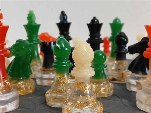 Resin Chess Pieces, Gold Flake Accent, Modern Decor, Gamer Gift - Etsy