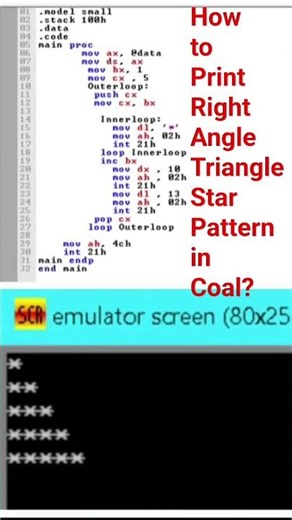 Right Angled triangle pattern in 8086 Assembly!💻