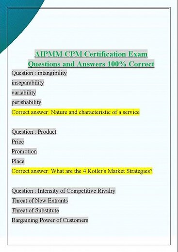 AIPMM CPM Certification Exam Questions and Answers 100% Correct0001
