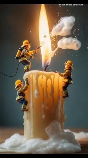 Mini Firefighters Putting Out a Candle #AdventureMiniature #TinyWorkers #FireArt #shorts