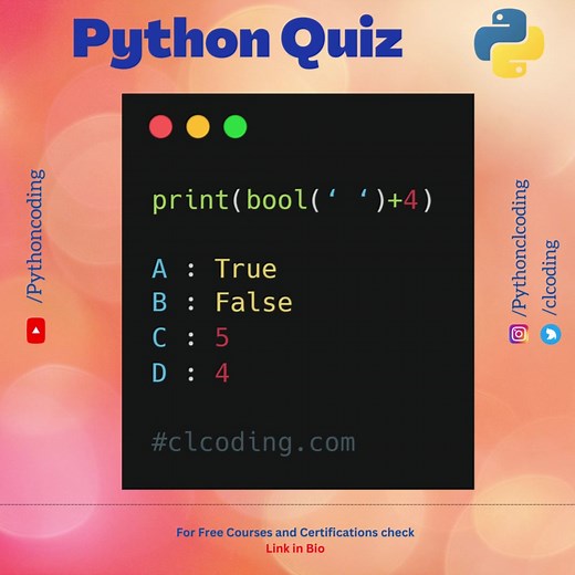 Python Quiz | Day 5 | What is the output of following code ? | Python Coding