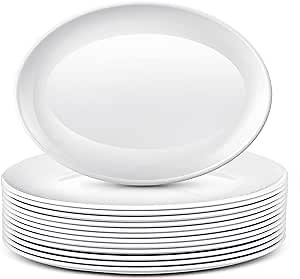 Dandat 12 Pcs Large Serving Platters Oval Trays White Plates Serving Dish for Wedding Party Restaurant Home Steak, Taco, Sushi, Appetizer, Cake (14 Inch)