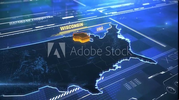 Wisconsin US state border 3D modern map with a name, region outline