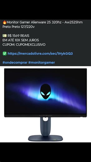🔥Monitor Gamer Alienware 25 320hz - Aw2525hm Preto Preto 127/220v💵 #monitorgamer