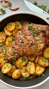 Juicy, tender, MASALA ROAST LAMB. The perfect centre piece for any special occasion. Cooked with cumin potatoes and best served with salad and a mint yogurt chutney. 🎄 Recipe below. Save Ingredients - serves 6 2.5kg Lamb leg 3 Small onions Fresh coriander Marinade - 1 1/2 cup Natural yogurt 2 tbsp Garlic, minced 1 tbsp Ginger, minced 2 1/2 tsp Salt, or to taste 2 tbsp Kashmiri chili powder 1 tbsp Paprika 1 1/2 tbsp Coriander powder 1 1/2 tbsp Cumin powder 1 tsp Turmeric powder 1 tsp Garam masal
