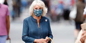 The Duchess of Cornwall matches her mask to her dress as she visits the National Gallery