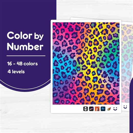 Colorful Leopard Print - Color by Number - Digital & Printable - 4 Levels - Etsy