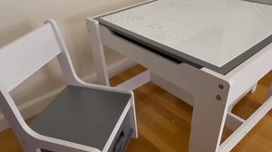 Kids Table and Chair Set, 3 in 1 Wooden Activity Table with Storage Drawer for Toddlers Drawing, Reading, Crafts, 2 in 1 Detachable Tabletop Table Set for Nursery, Playroom (Gray)