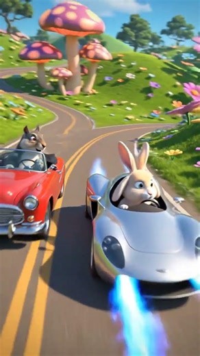 Rabbits racing each other frontwards and backwards.