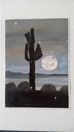 Moonlight Desert Easy Acrylic Art #acrylicpainting #painting #art #easyart #moonlightpainting