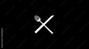 White picture of fork and knife on a black background. for dinner. Distortion liquid style transition icon for your project. 4K video animation for motion graphics and compositing.