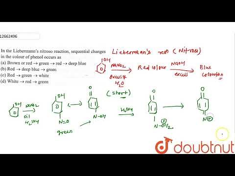 In the Liebermann\\'s nitroso reaction, sequential changes in the colour of phenol occurs as