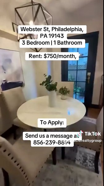 Webster St, Philadelphia, PA 19143 3 Bedroom | 1 Bathroom Rent: $750/month, Requirements: • Proof of Income • Valid Photo ID • Security Deposit First Month’s Rent • No Credit Requirement • Completed Rental Application To Apply: Send us a message at 856-239-8814 #HomesForRentPhiladelphia #ApartmentsForRentPhilly #PARealEstate #PhiladelphiaHousing #philadelphiaapartments