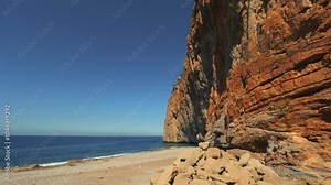 Scenic View of Selinus Beach and Coastal Rock in Gazipasa, Turkey, Serene and Peaceful Beach with No People, Tranquil Mediterranean Shoreline on a Clear Day Stock Video