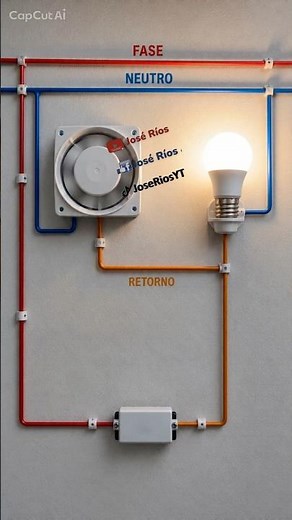 Esquema de extractor de aire y lámpara controlados con un apagador #joserios #electricidad