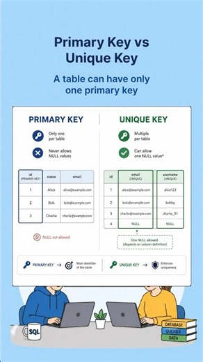 Primary Key vs Unique Key — What's the Real Difference? ⚡ | #shorts