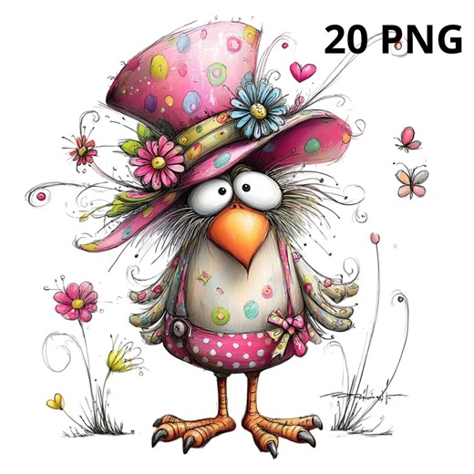 Whimsical Easter Chicken Clipart: PNG Graphics (digital Download) - Etsy
