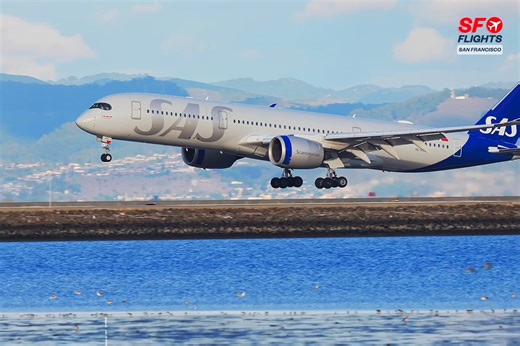 63K views · 1.6K reactions |  Beautiful SAS Livery  Scandinavian Airlines A350 (SE-RSC) Arrives at SFO After Flight From Copenhagen @flysas @flysfo -- #sfflights #fblifestyle #planespotting #FlySAS #scandinavianairlines #airbusa350 #sasairlines | SF.Flights | Facebook