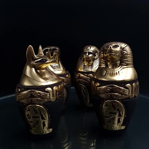 ✨ Dive into the Golden Secrets of Ancient Egypt! ✨ Ever wondered what treasures lay hidden within the tombs of Pharaohs? 👑 Today, we're unlocking the mysteries of golden canopic vessels! ⚱️ These aren't just ordinary jars – they held the vital organs of the deceased, ensuring their safe passage to the afterlife. Why gold? 🤔 In ancient Egypt, gold symbolized the flesh of the gods and eternity. ✨ Using it for canopic vessels showed the high status of the deceased and their connection to the divi
