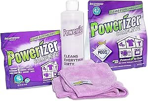 Powerizer Natural COMPLETE PODS and Complete Starter Kit Bundle | 42 Pods Per Pack, 1 lb Cleaning Concentrate Powder, 2 Microfiber Cloth, and 1 Squirt Bottle | Bundle Cleaning Supplies