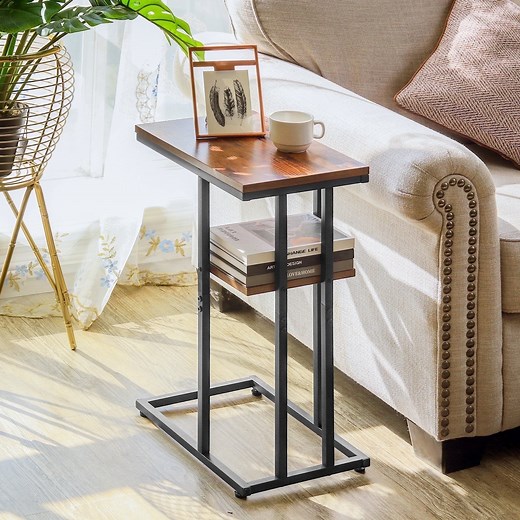 C Shaped End Table, Side Table for Couch and Bed, Small Side Table for Small Spaces, Living Room, Bedroom, Rustic Snack Table - Walmart.com