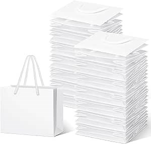 Yeaqee 50 Pcs White Gift Bags with Handles Small Paper Gift Bags Bulk 4 x 5 x 2 Inch for Wedding Baby Shower Favor Birthday Party Wrapping Supplies Presents