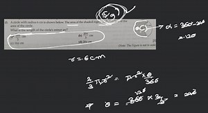 A circle with radius 6 \mathrm{~cm} is shown below. The area of... | Filo