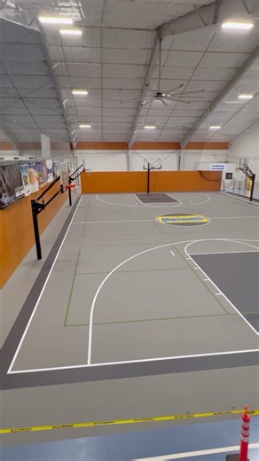 The newly renovated basketball court is almost done. Painting on the logo in the middle of the court is the last step. The paint needs time to fully dry but hopefully we can reopen for use soon. | Universal Athletic Club
