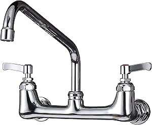 BESTJEEF Wall Mount Kitchen Faucet 8" Center Commercial Faucets with 12 Inch Swivel Spout - Amazon.com