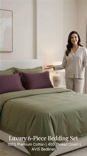 Luxury 6-Piece Bedding Set | 400 Thread Count Premium Cotton | Olive & Plum | AVIS Bedlinen